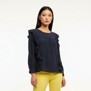 Velvet by Graham & Spencer Navy Ruffle Blouse - XS